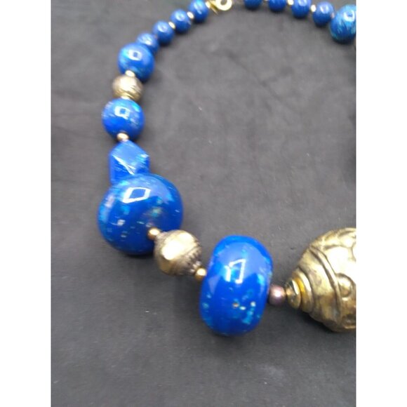 Dotty Smith Vintage Statement 8.5" Necklace Faux Speckled Blue Stones READ - Picture 3 of 16